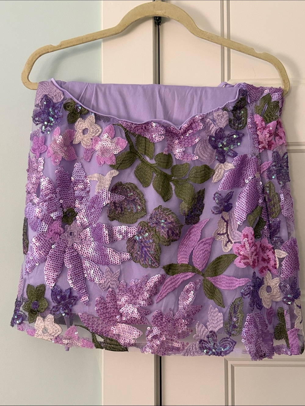 XL Lavender Sequin Floral Glitter Sparkly Cocktail Party Mini Slip Dress - Picture 3 of 4